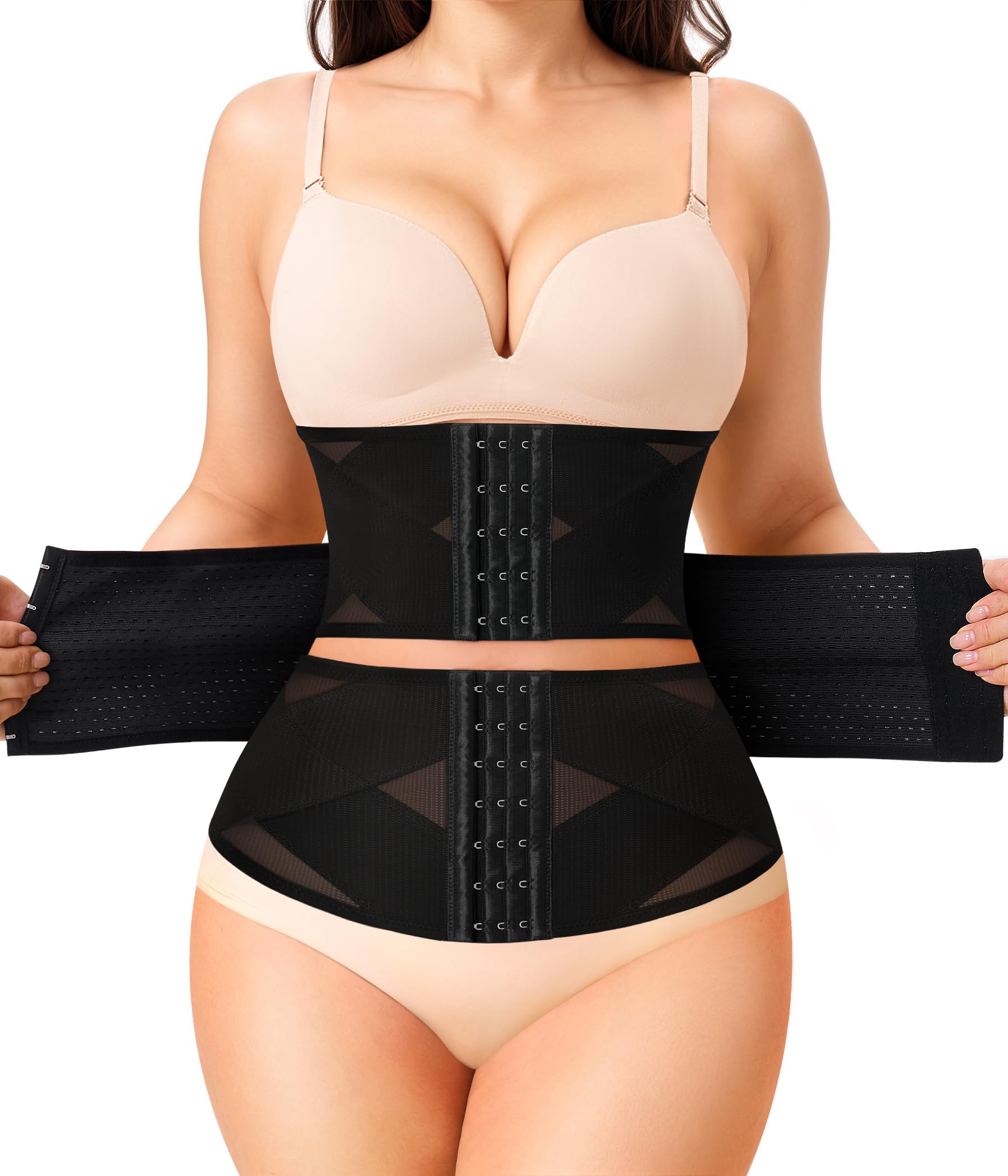 KUMAYES Waist Trainer Women Body Shaper, Waist Cincher Gym Sweat Belt for Weight Loss Women Stomach Flattener Postpartum Belly Wrap Corset (Black, M)