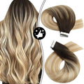Moresoo Tape in Human Hair Extensions Invisible Hair Tape in Extensions Real Human Hair Brown Ombre to Caramel Blonde with Platinum Blonde Tape in Hair Extensions Real Hair 20Pcs/50G #2/27/613 24inch