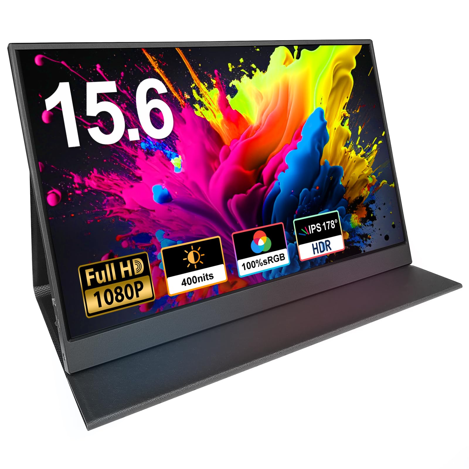15.6 inch Portable Screen Monitor,100% sRGB 1080P USB-C HDMI Second Screen for Laptop,PC,Phone,PS,Xbox,Swich,IPS Ultra-Slim Full HD Work and Gaming Screen Monitor