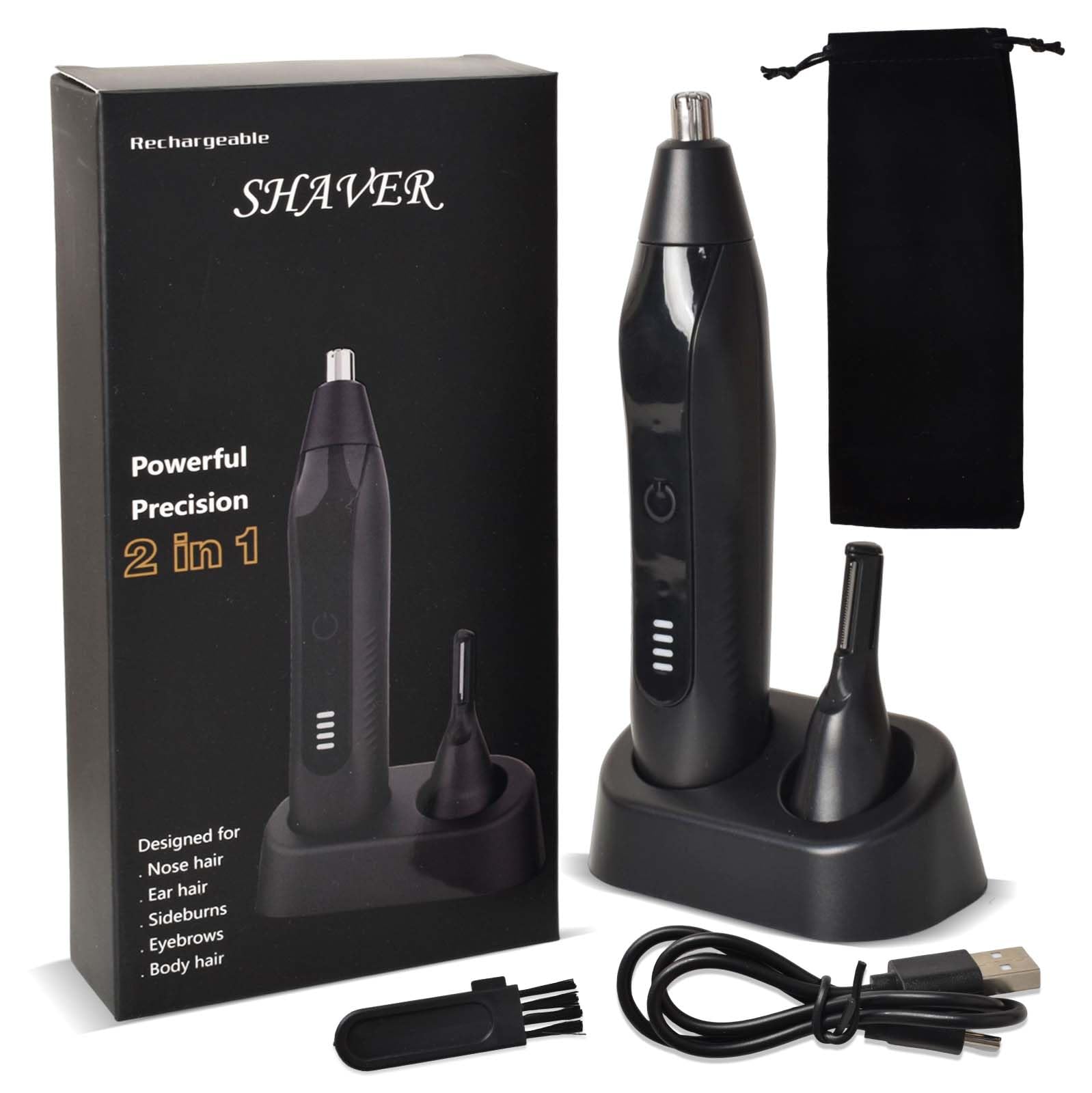 2-in-1 Nose & Eyebrow Trimmer Rechargeable USB-C Dual Stainless Blades Painless Facial Hair Trimmer – Silver