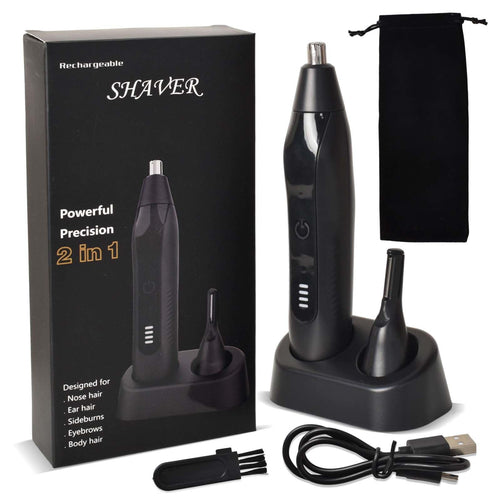 2-in-1 Nose & Eyebrow Trimmer Rechargeable USB-C Dual Stainless Blades Painless Facial Hair Trimmer – Silver