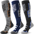 Unisex Merino Wool Ski Socks Thermal Knee High 3 Pairs – Blue/Grey UK 3-7