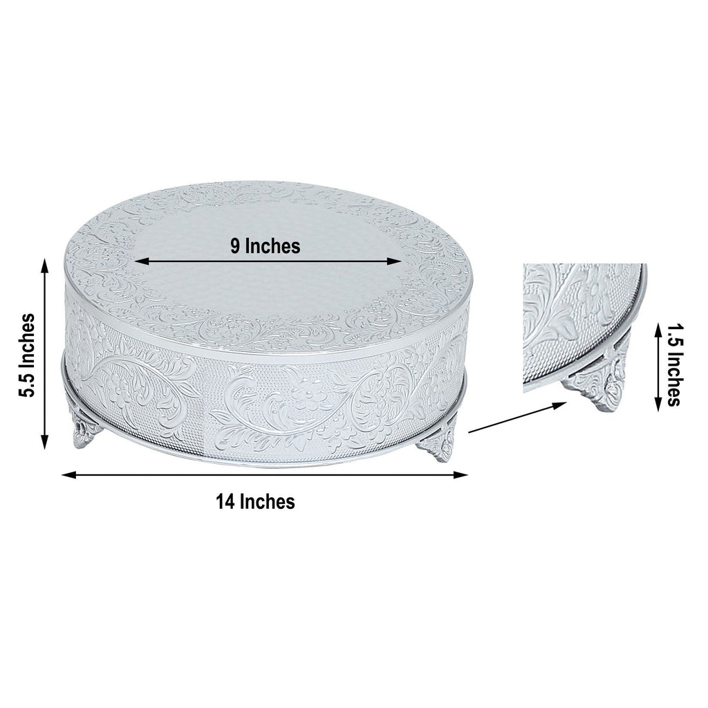 14 Inches Round Cake Stand With Embossed Floral Design Dessert Holder