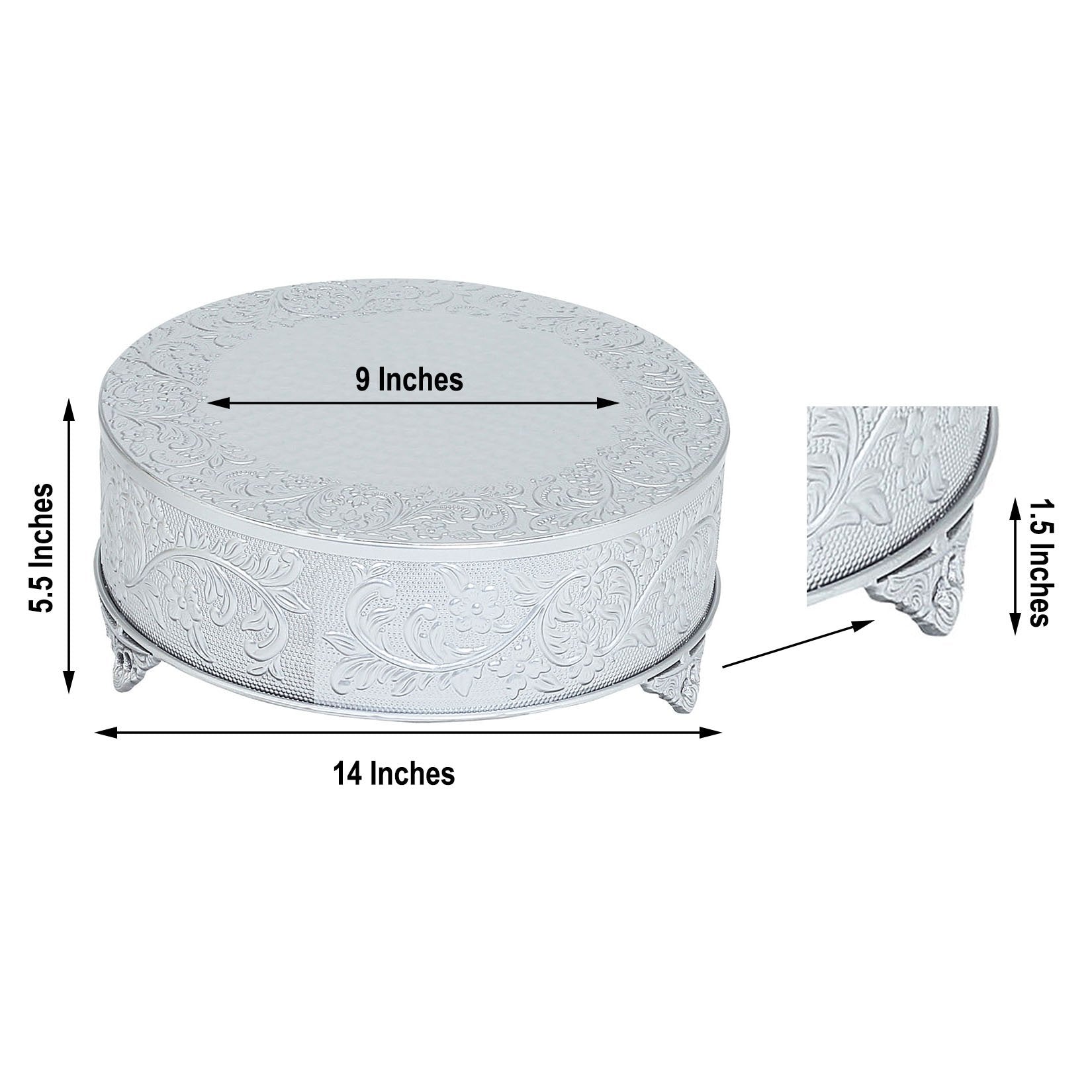 14 Inches Round Cake Stand With Embossed Floral Design Dessert Holder