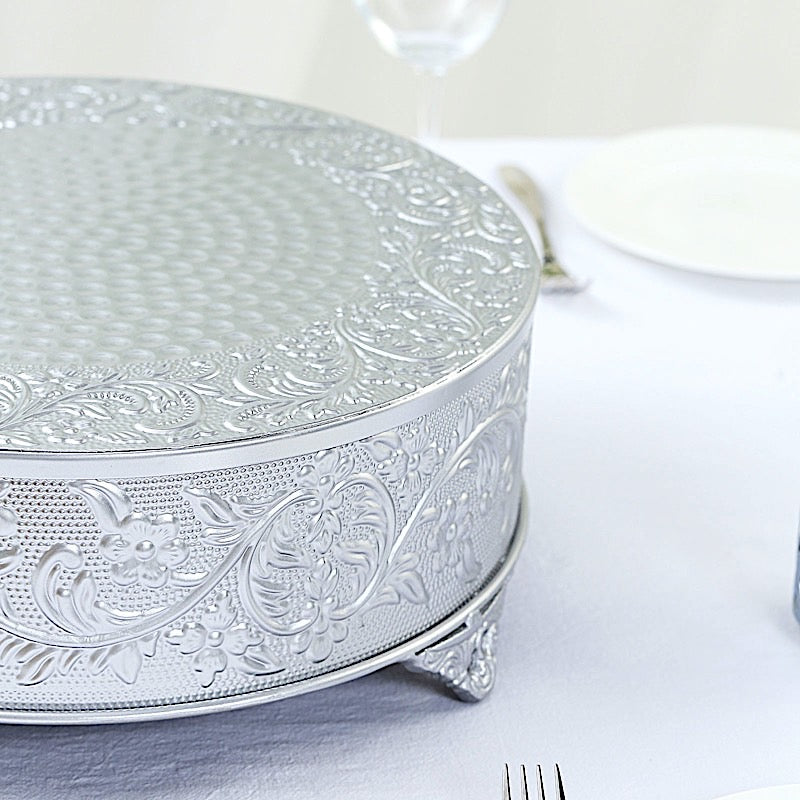 14 Inches Round Cake Stand With Embossed Floral Design Dessert Holder
