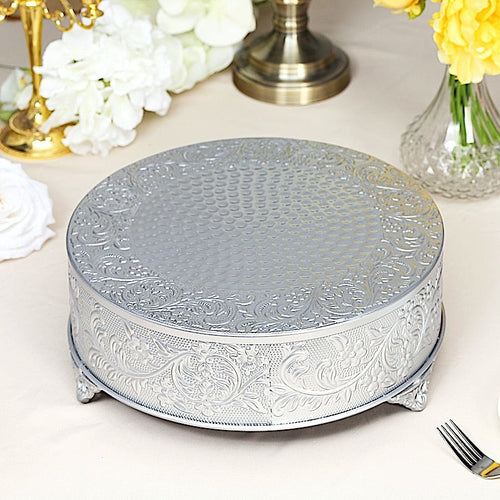 14 Inches Round Cake Stand With Embossed Floral Design Dessert Holder
