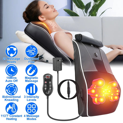 3D Back Massager Pillow – Shiatsu Heat & Kneading Massage