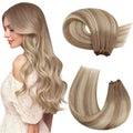 Moresoo Weft Hair Extensions Real Human Hair Balayage Sew in Hair Extensions Brown Root to Platinum Blonde 20 Inch 100g #8/22/8