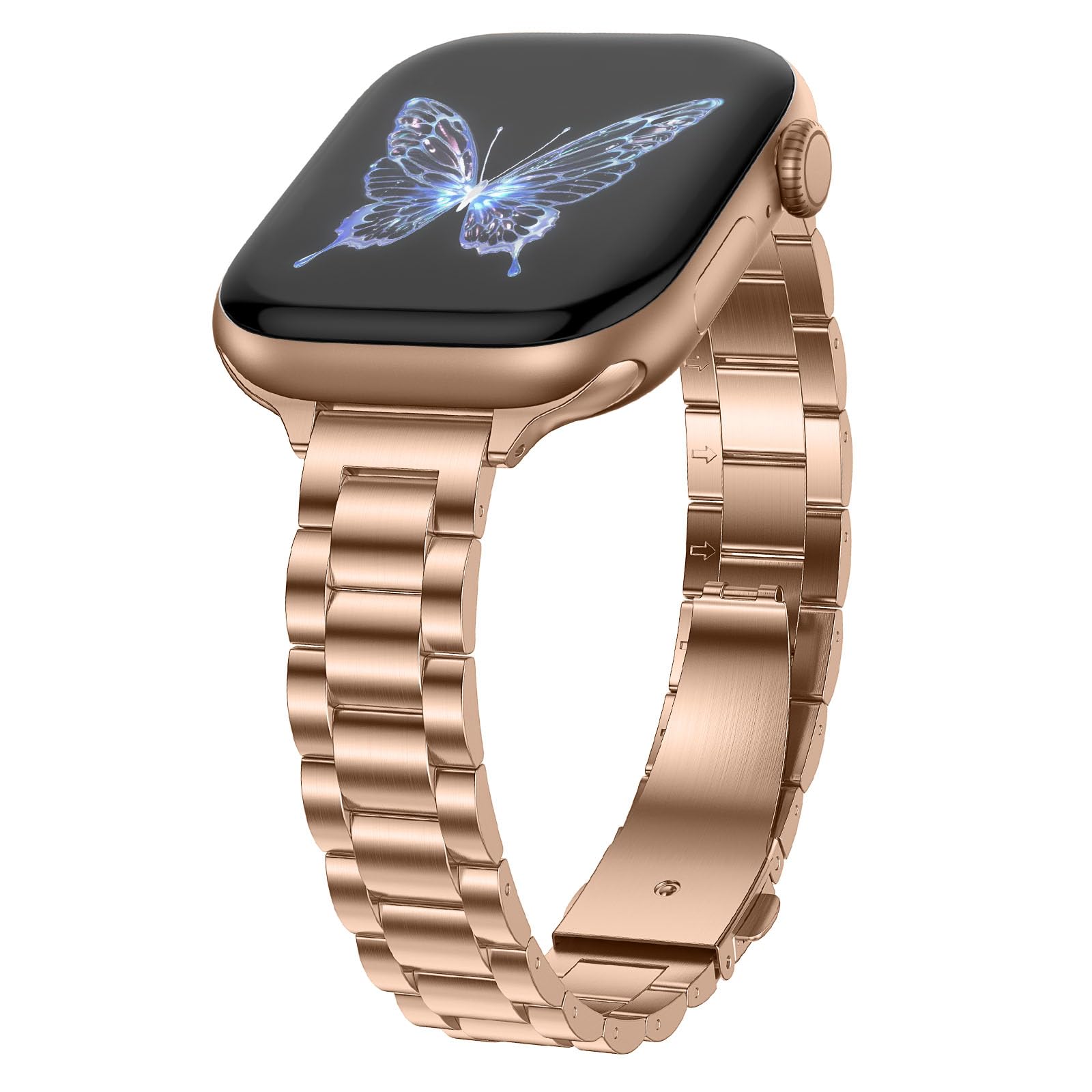 Apple Watch Slim Metal Strap Stainless Steel Compatible 49/45/44/42mm – Rose Gold