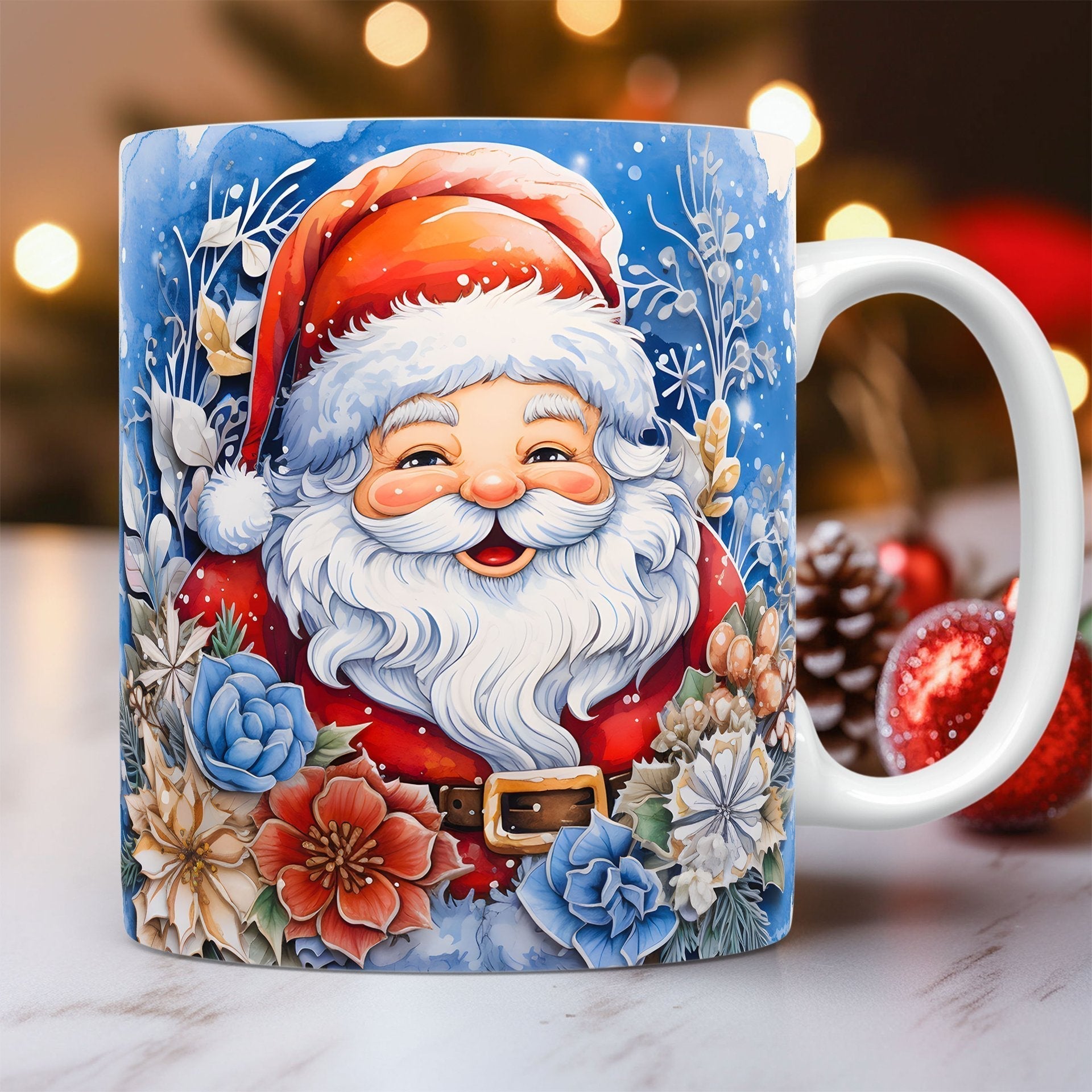 ☕ 3D Christmas Ceramic Mug – Santa & Snowman Holiday Coffee Cup