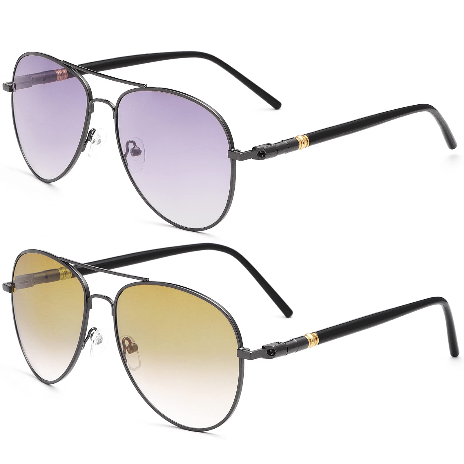 2-Pack Bifocal Reading Sunglasses Spring Hinge UV Anti-Blue Light – 1.0