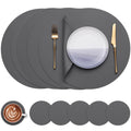 Round Placemats & Coasters Set of 6 Faux Leather 15in Dual-Sided Non-Slip – Grey