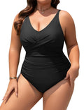 Plus Size One-Piece Swimsuit Tummy Control Padded Bra Push Up – Black L-4XL