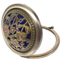 Double-Sided Makeup Mirror 2x Magnification Vintage Zinc Alloy Portable Compact – Dark Brown