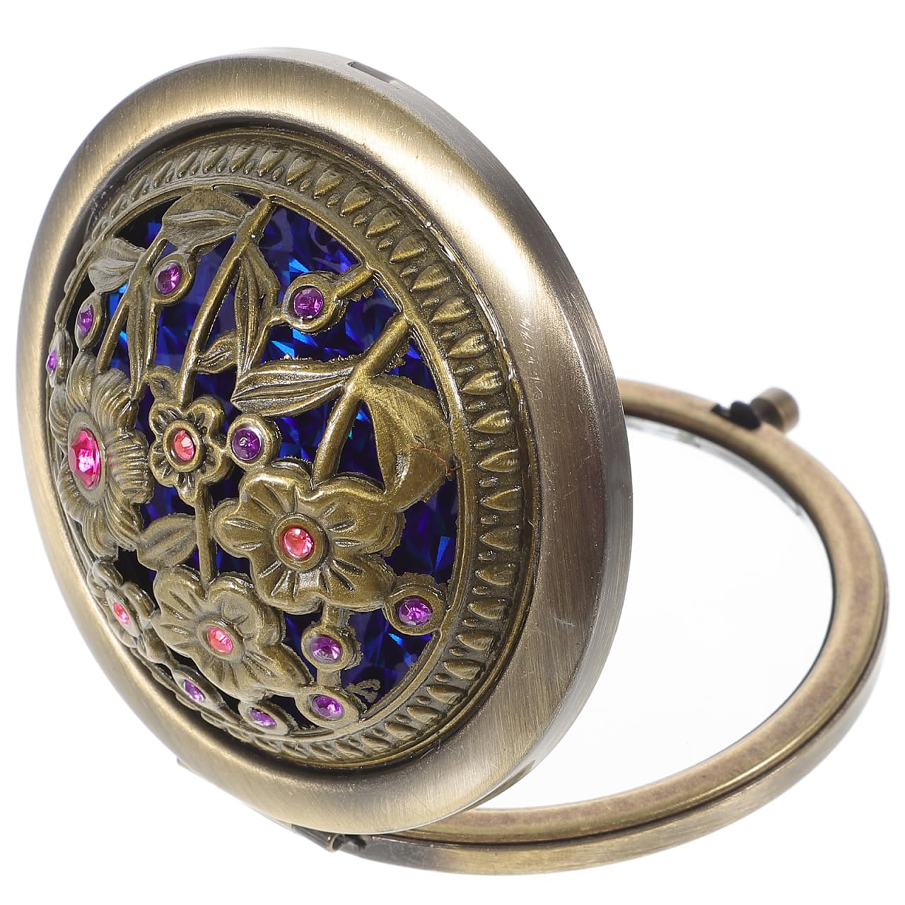 Double-Sided Makeup Mirror 2x Magnification Vintage Zinc Alloy Portable Compact – Dark Brown