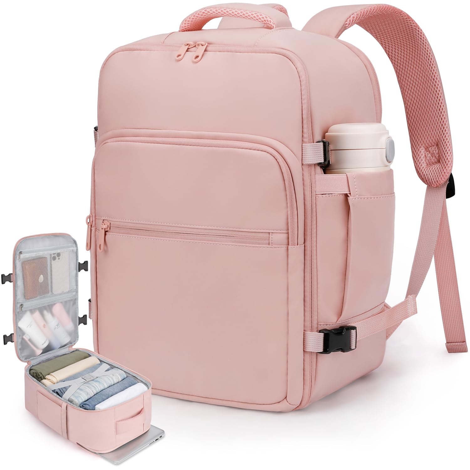 Underseat Cabin Bag Travel Backpack TSA Approved Fits 17in Laptop – Pink