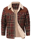 Men's Checked Flannel Fleece-Lined Overshirt Padded Shirt Jacket – Khaki