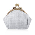 Plaid Tweed Coin Purse Round Kiss-Lock Canvas Change Pouch – Grey