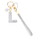 Letter Keychain Sparkly Initial Bling Wristlet Keyring – Silver L