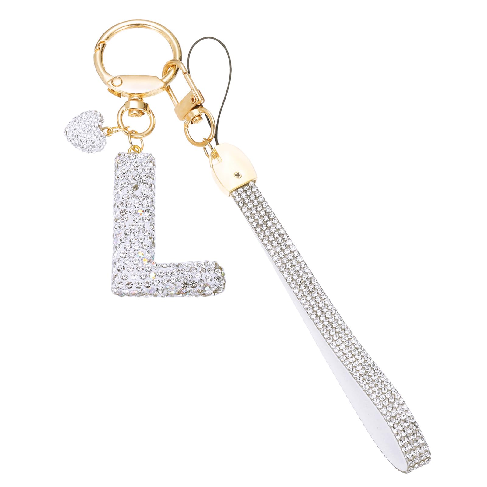Letter Keychain Sparkly Initial Bling Wristlet Keyring – Silver L