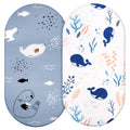 Crib Fitted Sheets 2pc 84x41cm Breathable Lightweight Bassinet Cot – Whale/Seal Blue-White