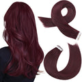Moresoo Tape In Hair Extensions Remy Hair Extensions 24 Inch Color #99J Wine Red Hair Extensions Human Hair Silky Invisible Hair Extensions Real Human Hair 20 Pieces/Pack Total 50 Grams, 60 cm
