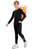 Kids Thermal Base Layer Set Fleece Warm Quick-Dry Long Sleeve 2 Pockets – Black 150