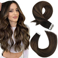 Moresoo Brown Ombre Hair Extensions Tape in 16 Inch Balayage Tape in Hair Extensions #2/6/2 Darkest Brown and Brown Highlighted Glue in Straight Hair Extensions 20Pcs/50g, 40 cm
