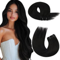 Moresoo Weft Hair Extensions Real Human Hair Black Sew in Hair Extensions Jet Black Double Weft Human Hair Extensions 20 Inch 100g/Pack