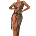 Women’s 3-Piece Bikini Set Halter Top & Long Cover-Up – Leopard L