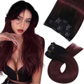 Moresoo Human Hair Extensions Clip in Natural Black to Wine Red Clip in Hair Extensions Real Human Hair Ombre Clip in Extensions 18 Inch 7 Pieces/120g #1B/99J