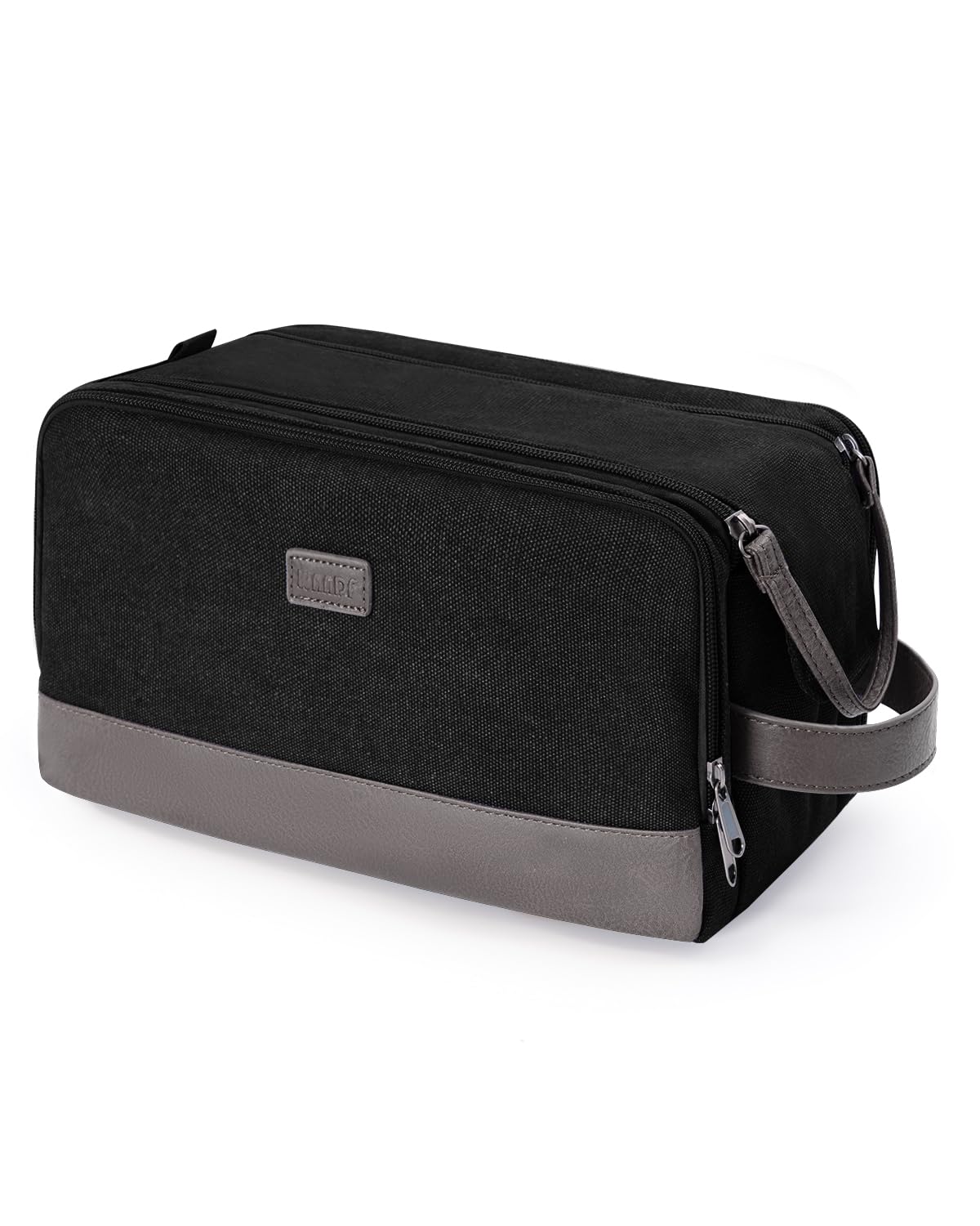 Toiletry Wash Bag Men's Canvas PU Travel Dopp Kit Water-Resistant – Black