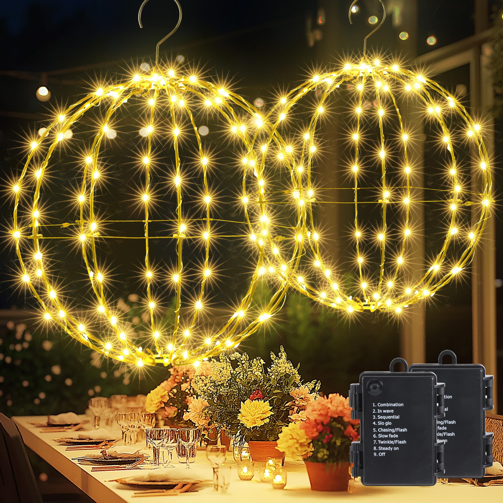 Joomer Outdoor LED Ball Lights Battery Operated with Timer – Warm White 33cm & 28cm
