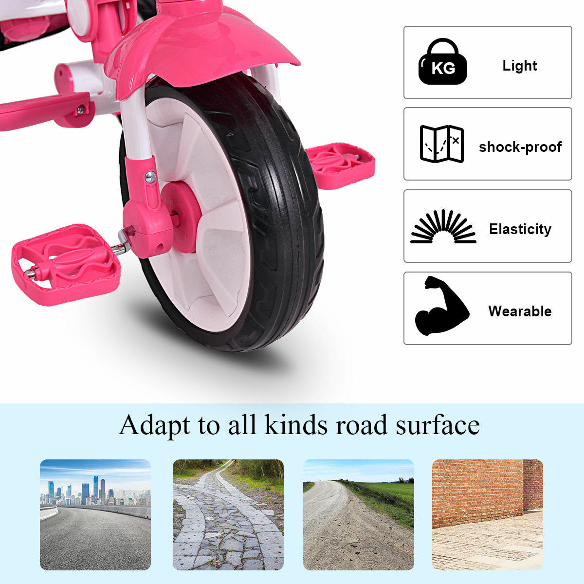 Kids Baby Stroller Tricycle Bike with Canopy and Basket Toy Pink