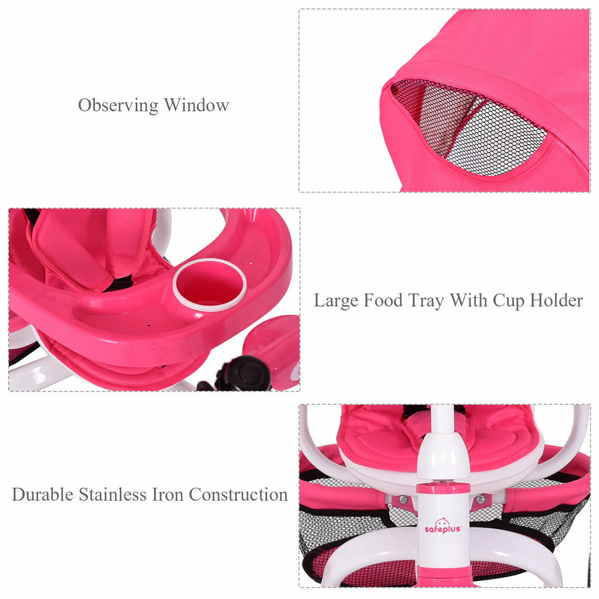 Kids Baby Stroller Tricycle Bike with Canopy and Basket Toy Pink