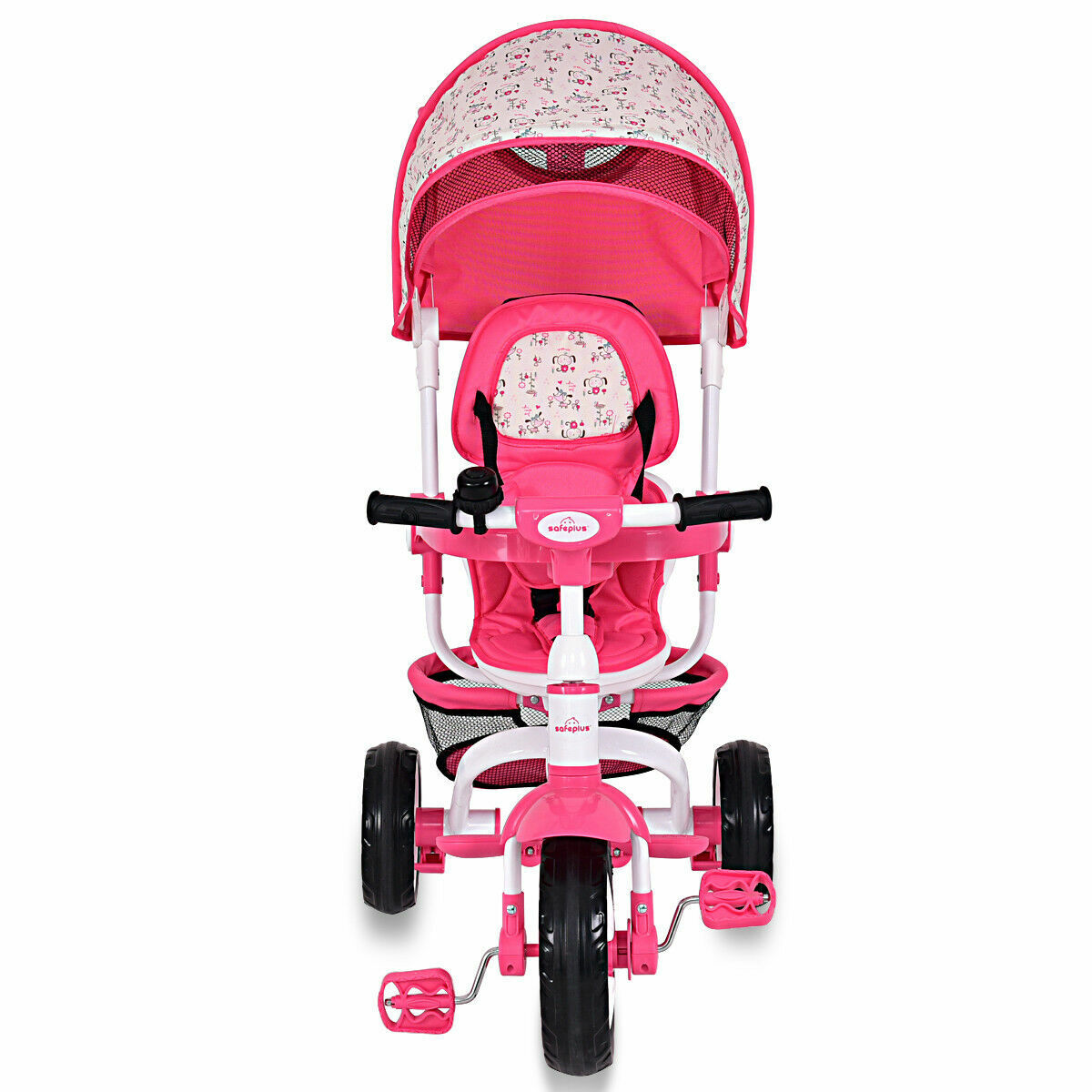 Kids Baby Stroller Tricycle Bike with Canopy and Basket Toy Pink