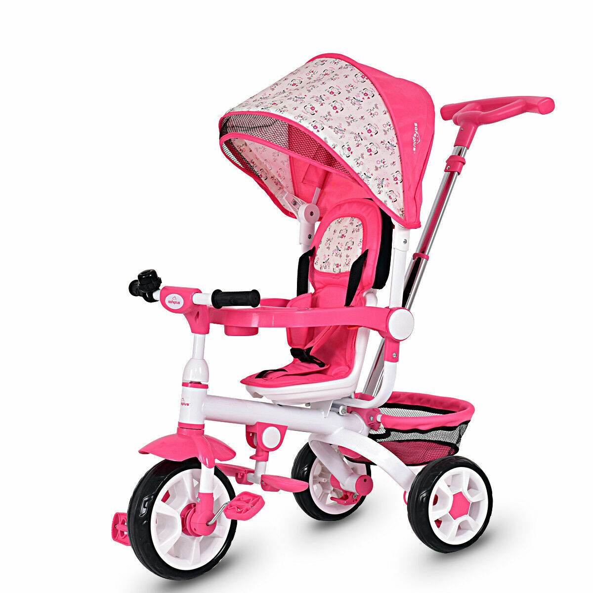 Kids Baby Stroller Tricycle Bike with Canopy and Basket Toy Pink