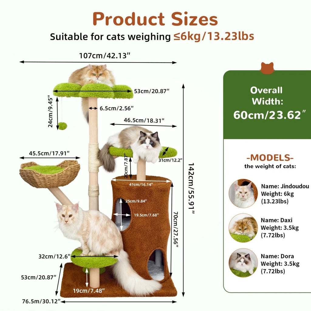 Large Green Cat Tree Tower with Condos and Scratching Posts