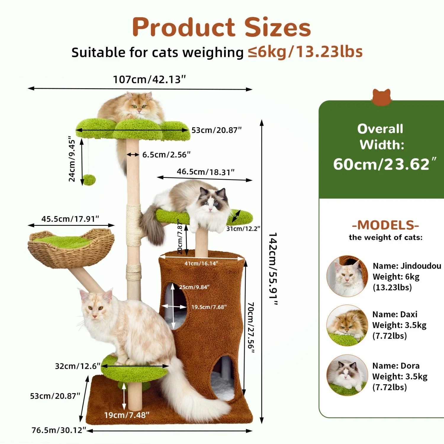Large Green Cat Tree Tower with Condos and Scratching Posts