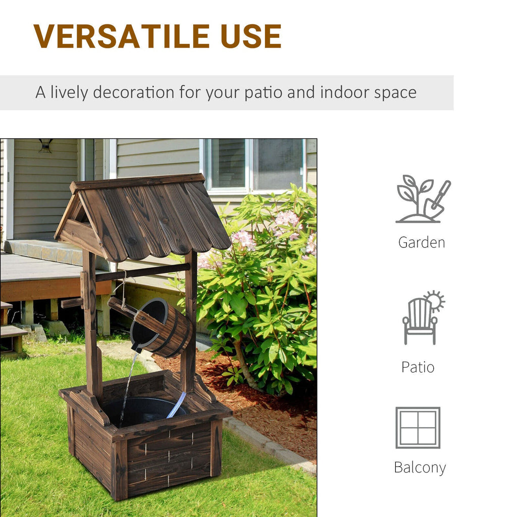Wooden Wishing Well Outdoor Water Fountain With Pump For Garden & Yard