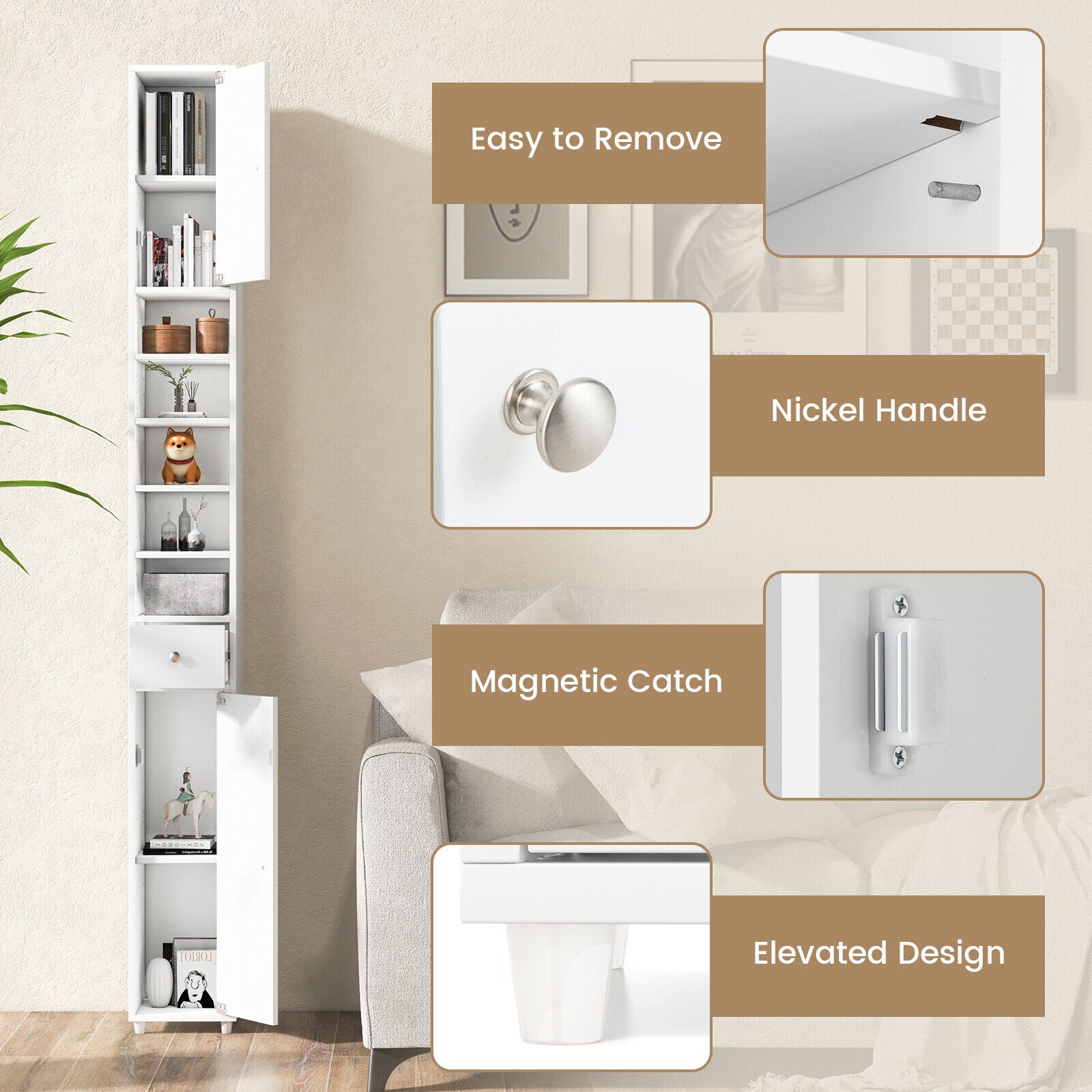 Space-Saving Tall Bathroom Storage Cabinet with Drawer & Adjustable Shelves