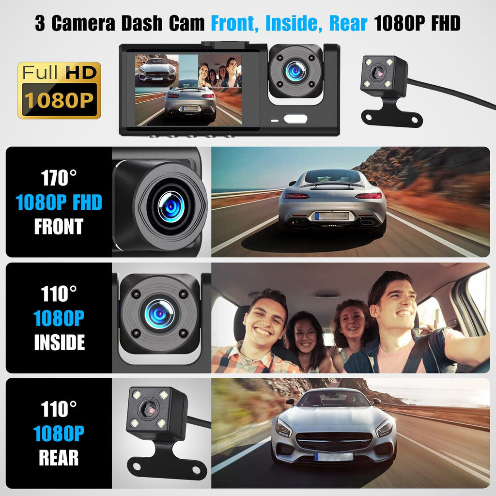 1080P Dual Lens HD Dash Cam For Card Front & Rear Recorder w/ G-Sensor