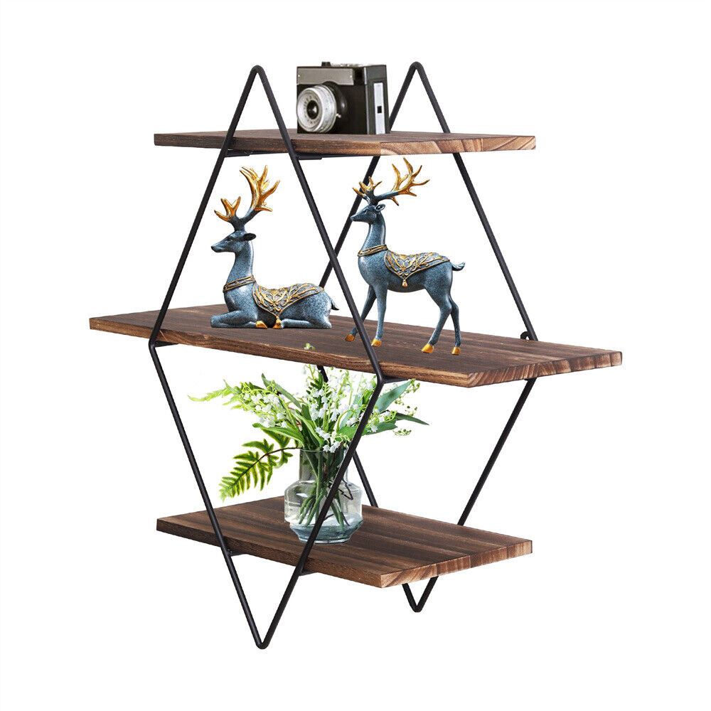 3 Tier Metal Storage Rack Geometric Wall Shelf