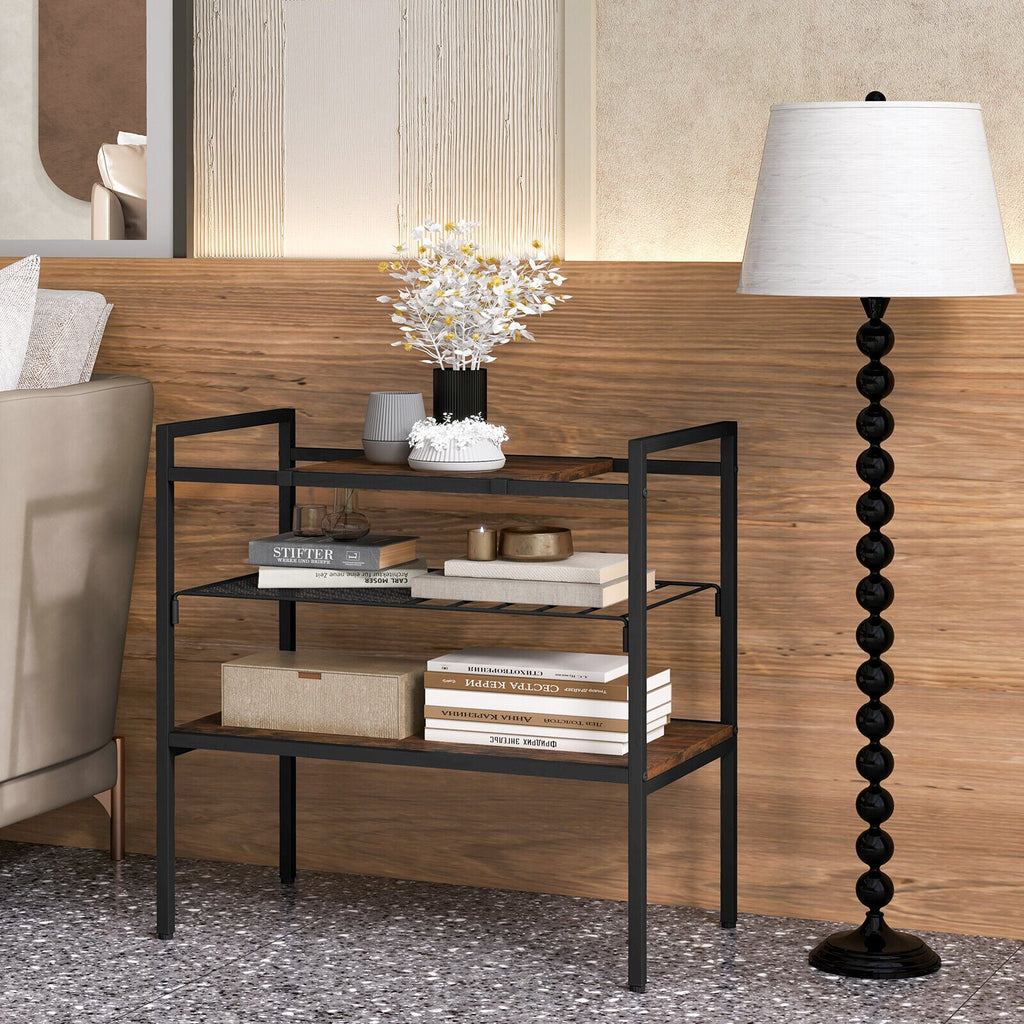 3-Tier Industrial Entryway Table with Removable Panel & Mesh Shelf