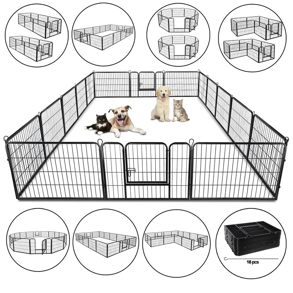 24" Metal Pet Playpen 16 Panel Fence Kennel Safe Exercise Enclosure