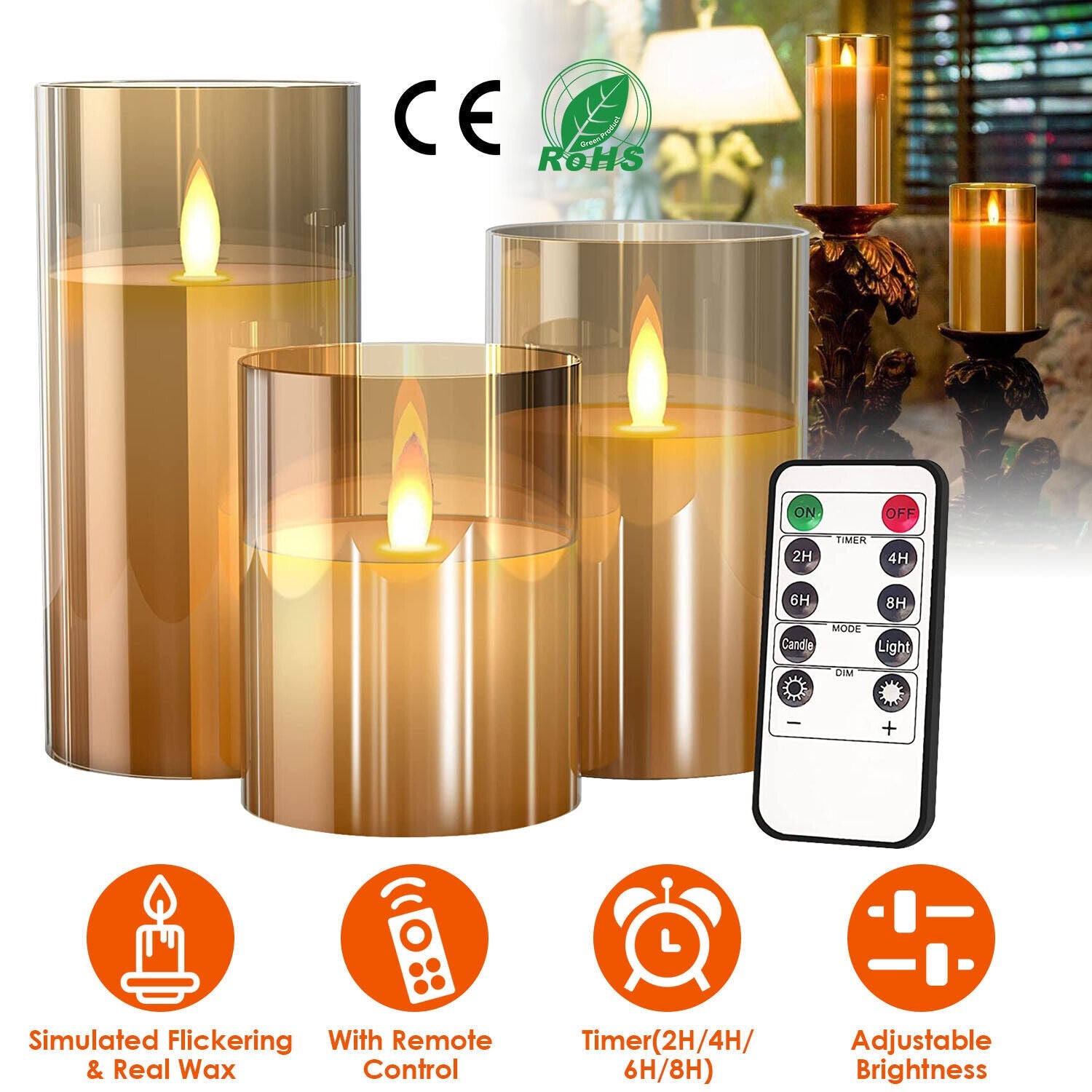 3-Piece Flameless LED Candles Realistic Flicker with Remote & Battery