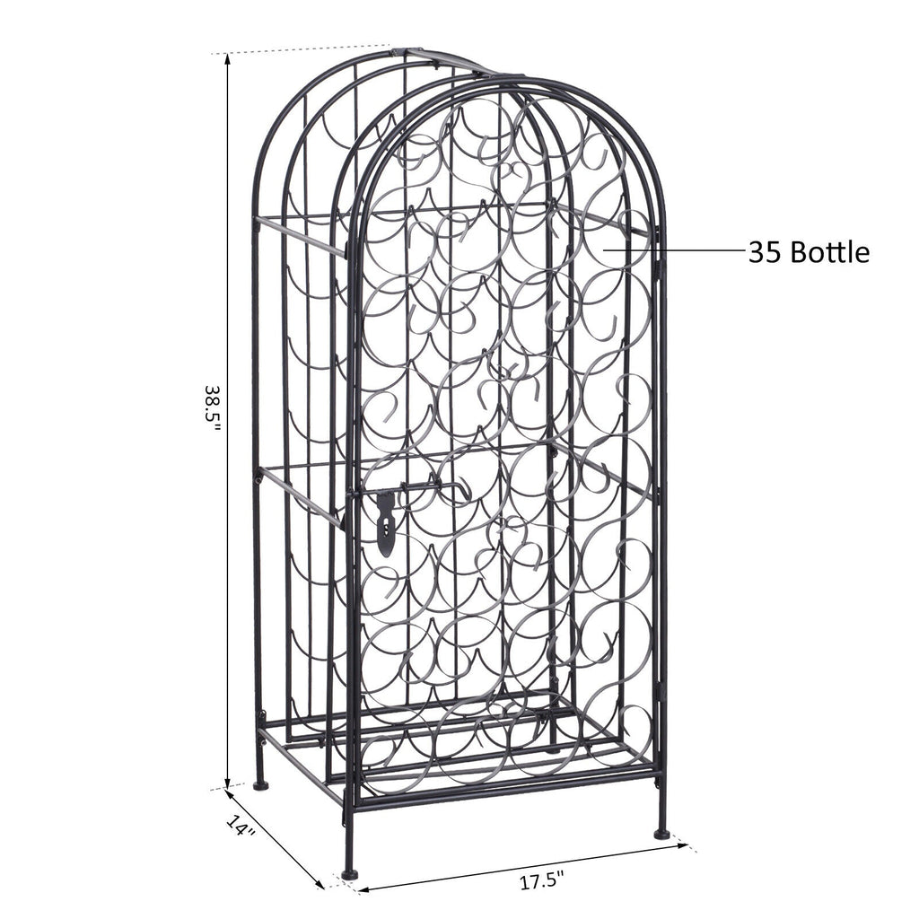 Freestanding Large Metal Wine Rack 35 Bottles Display Stand