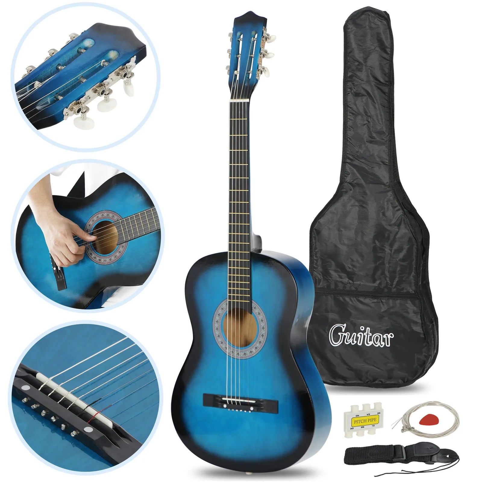 Beginner's Acoustic Guitar Bundle 38" Blue