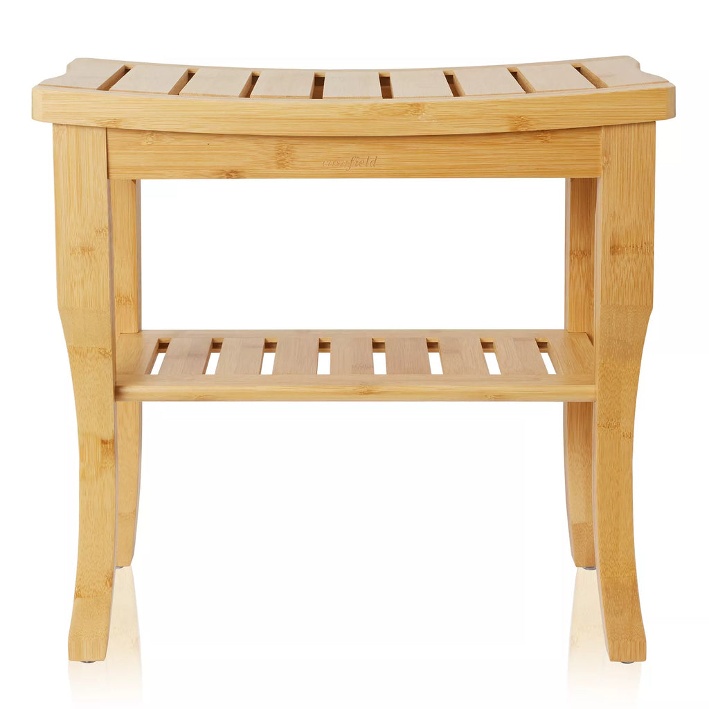 Natural Bamboo Bathroom Bench with Storage Shelf