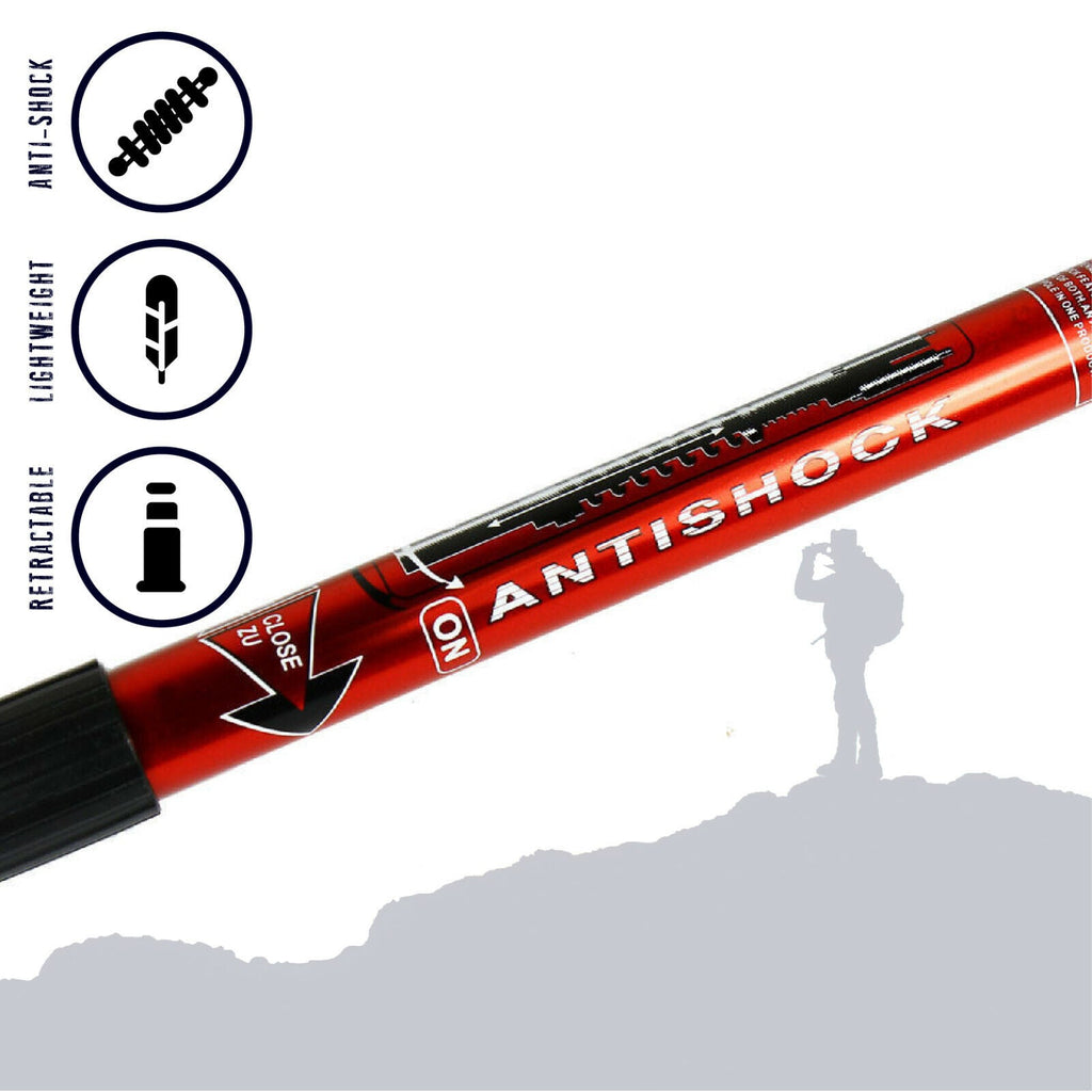 2 Red Anti-shock Adjustable Alpenstock Poles for Trekking & Hiking
